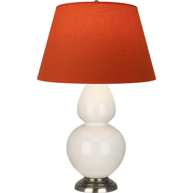 Lampe de table double gourde en céramique, Os verni / argent antique, Tangerine / doublure taupe, Argent argent