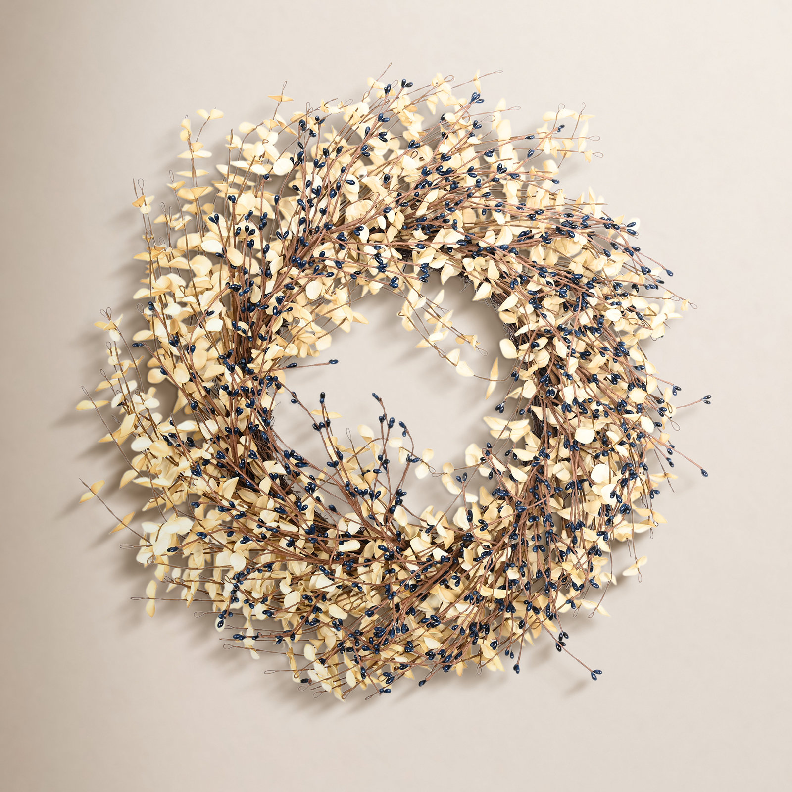 24" Grass, Berry, Twig Thanksgiving Wreath, Blue