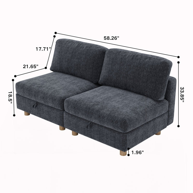 Canapé 2 places rembourré moderne, Tissu gris
