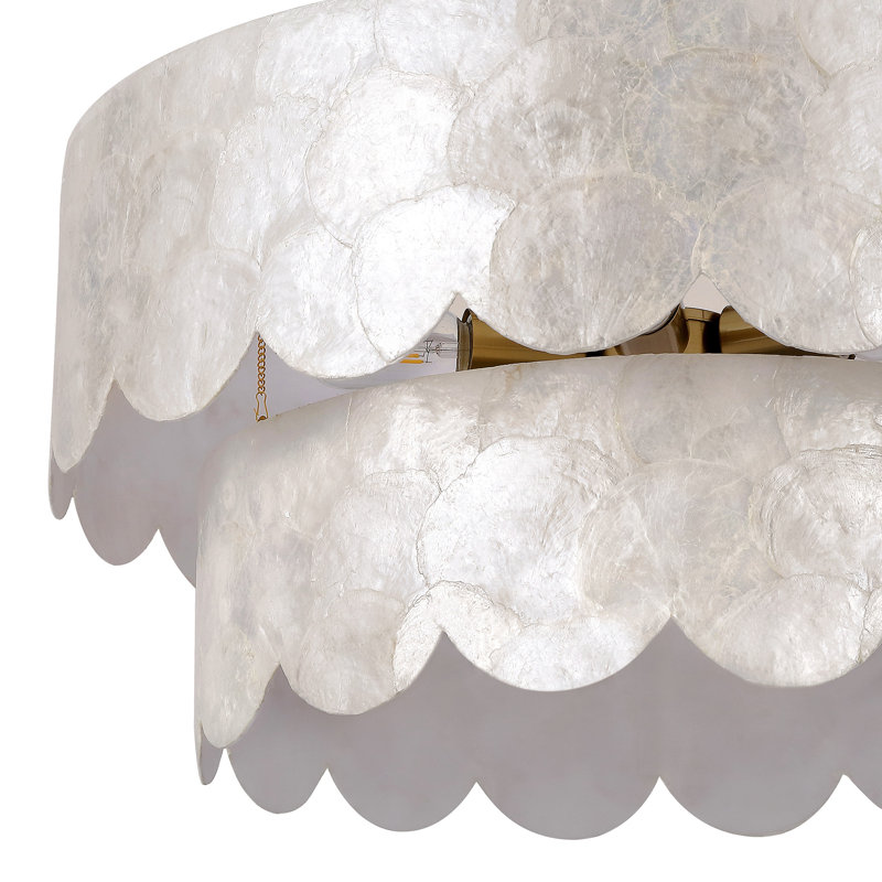 Lustre tambour en coquille festonnée 24 po à 5 lumières Capiz, H 12,2 po x l 24 po x P 24 po