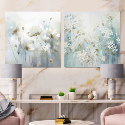 Green Beige Serene Meadows - ensemble de 2 collages carrés botaniques abstraits