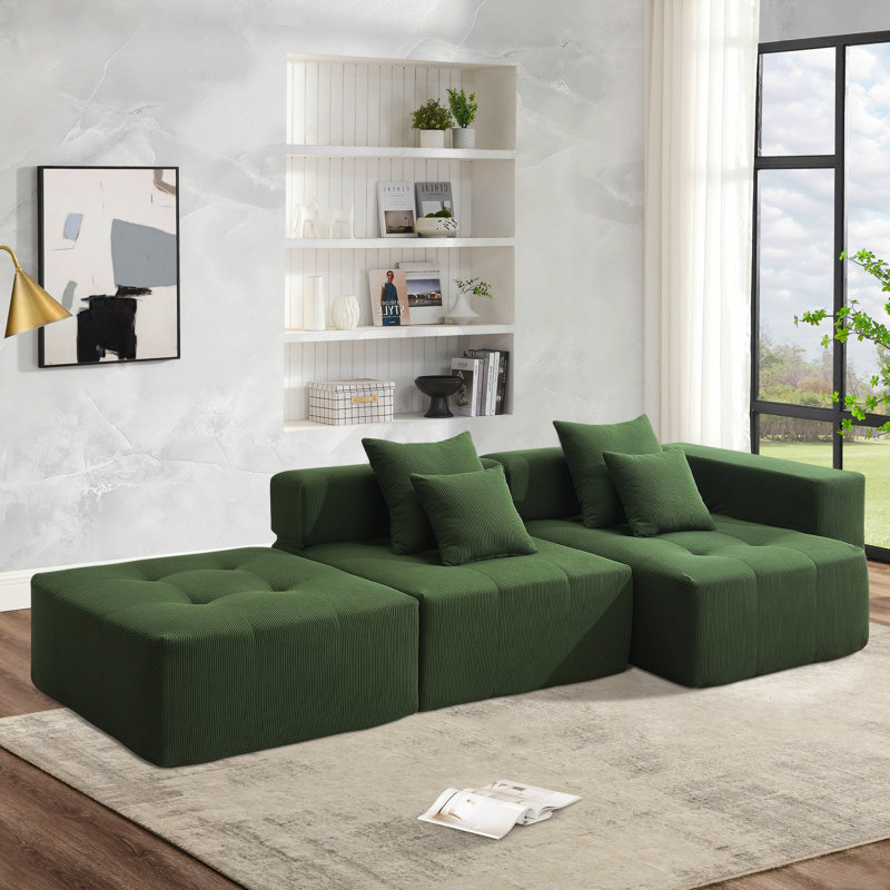 Canapé modulaire Boneless, Velours côtelé vert