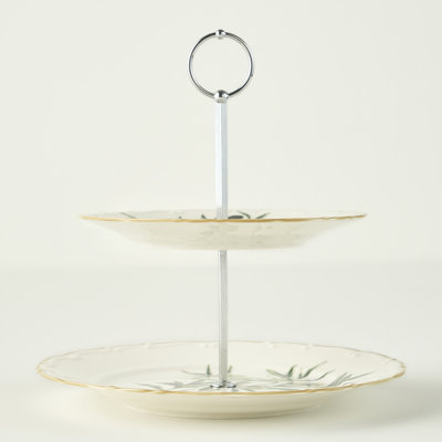 Olive Porcelain 2-Tier Serving Stand