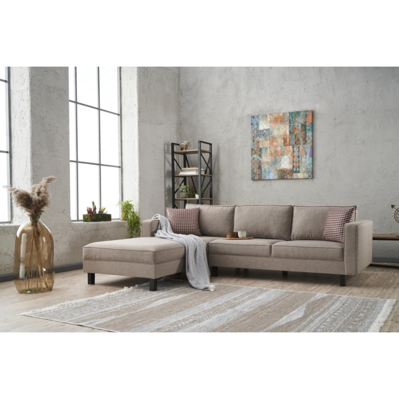 Canapé modulaire rembourré Bre, Accoudoir à gauche (vu de face), Crème 100% polyester / lin