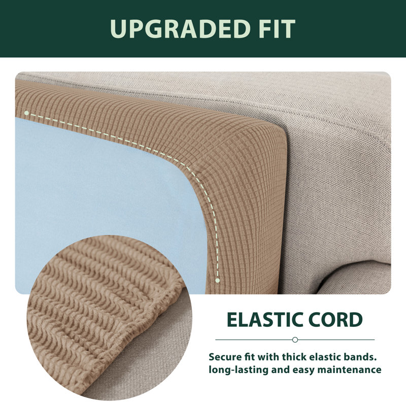 Stretch Textured Grid Box Cushion Sofa Slipcover, Camel