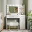 Dressing Table With LED Mirror & Storage Stool, White Vanity Desk With 3-Color & Dimmable Lights