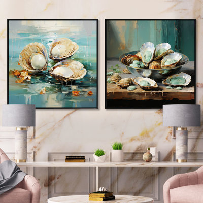 Green Tones Delicate Oyster Beauty - Animals Clam Square Collage Set Of 2