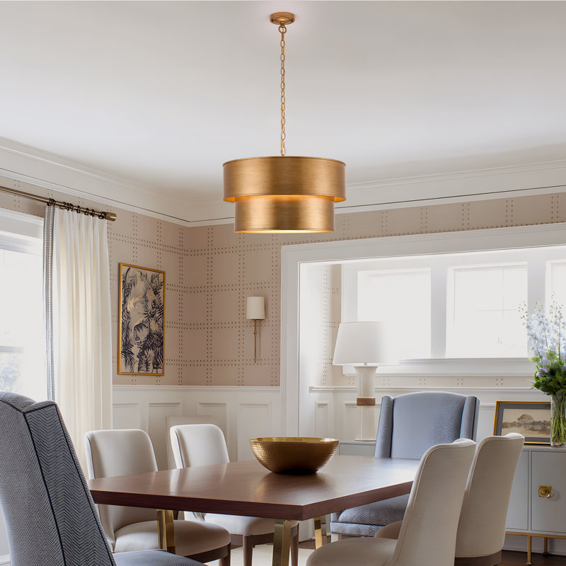 2-Layer Antique Bronze Metal Shade Chandelier, 6-Light Large Pendant Light Fixture, 6, 2