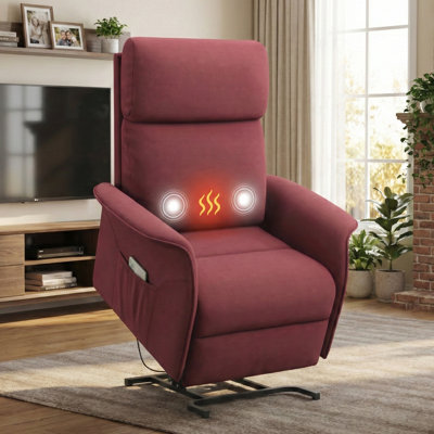 Petite Power Lift Recliner with Heat and Massage – Infinite Position Lift Chair for Seniors in Soft Fabric with Side Pocket Storage