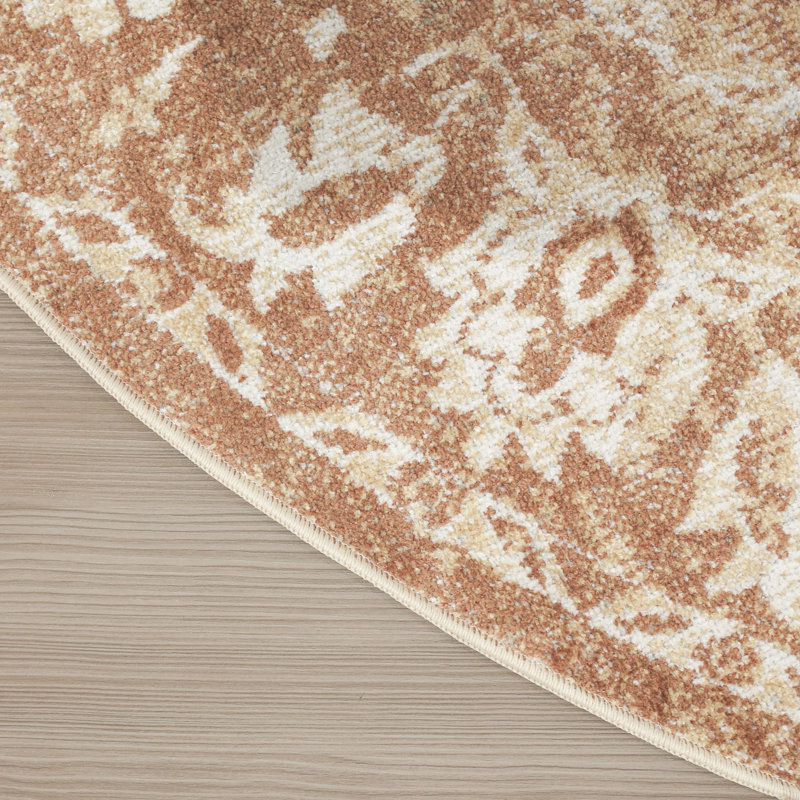 Bungalow Rose Covelle Machine Washable Rust Vintage Indoor Rug, Round 7'10"