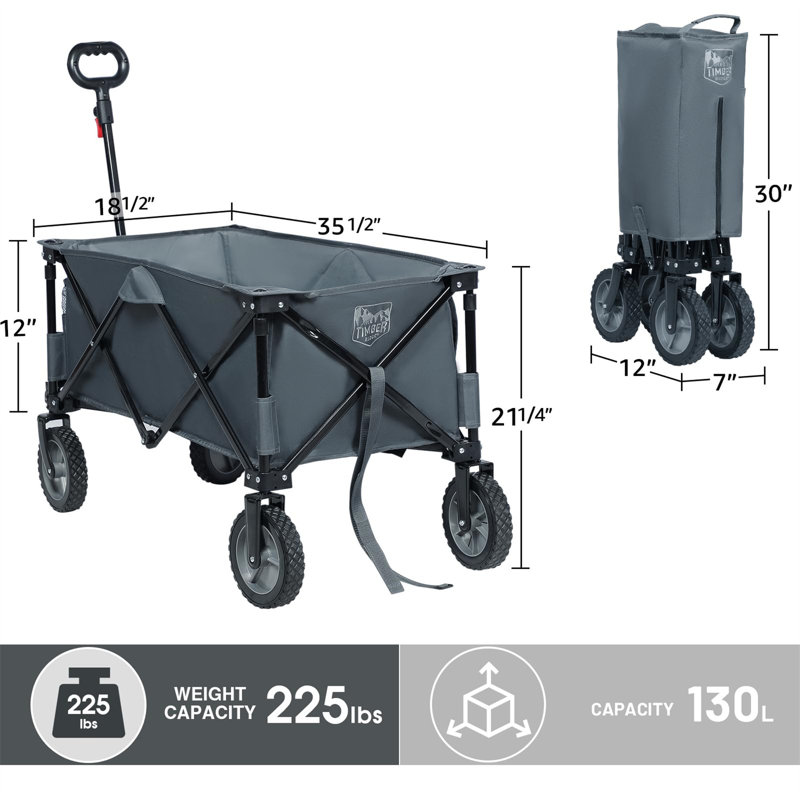 Adjustable Large Capacity Folding Wagon Garden Carts, 20.87" H x 18.11" W x 35.43" D, Black
