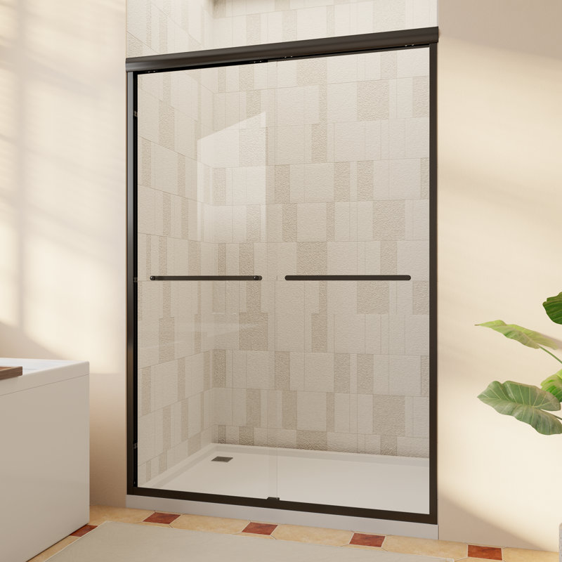 56-60" W x 72" H Double Sliding Shower Door with 1/4" 6mm Tempered Glass, Matte Black, Matte Black, 56" - 60" W x 72" H
