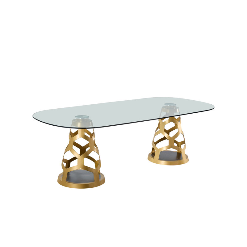 Bavis Oval Glass Top Metal Base Dining Table