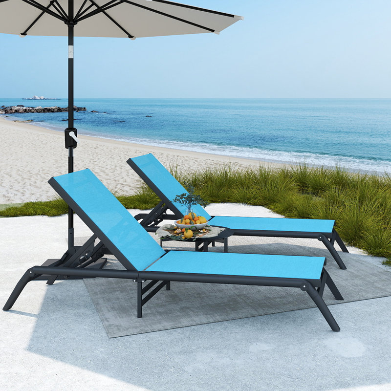 Set of 2 Aluminum Chaise Lounges, Foldable No Assembly, Lightweight Water-Resistant Patio Chairs, 400 lbs, Blue-2 Pcs