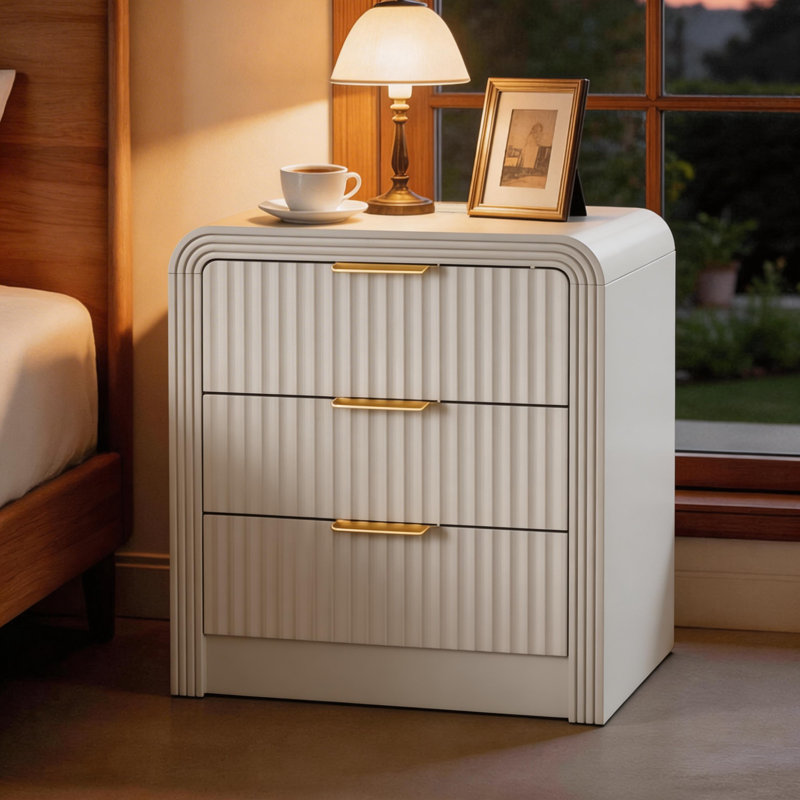 19.6'' W  Three-Drawer Dresser, Elegant, Rechargeable Nightstand, White, Individual