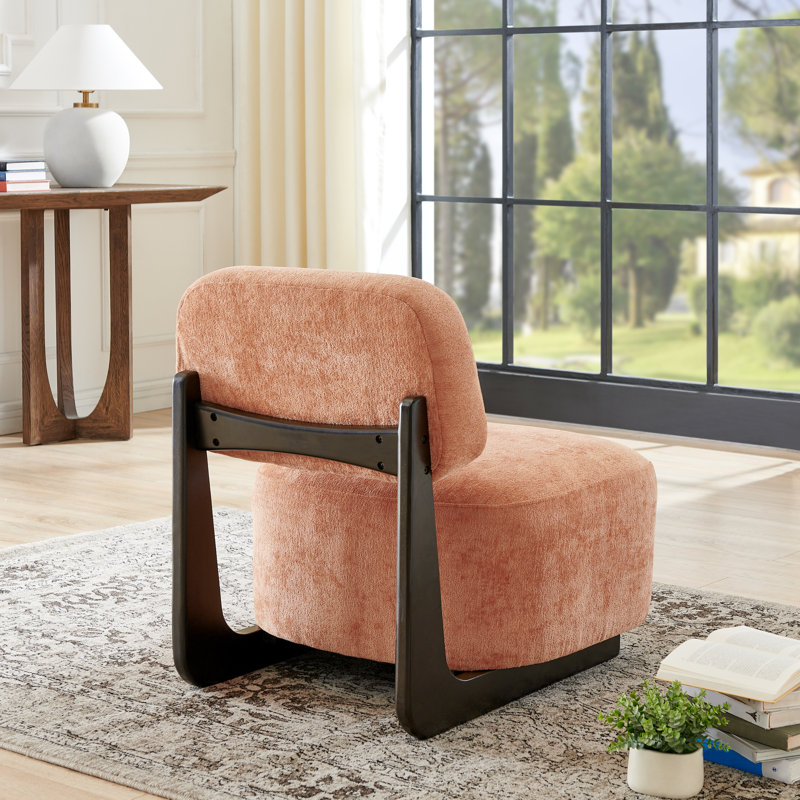 Vanegas Modern Accent Chair With Solid Wood Frame, Orange Chenille