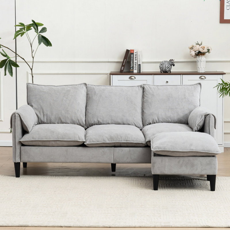 Canapé en L avec repose-pieds et rangement, Gris clair