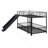 Twin Over Twin Size Metal Bunk Bed With Slide And Guardrails, Black