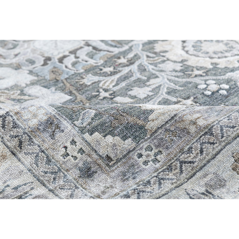 Hand Knotted Oriental Area Rug in Gray/Blue/Ivory, Rectangle 6' x 9'