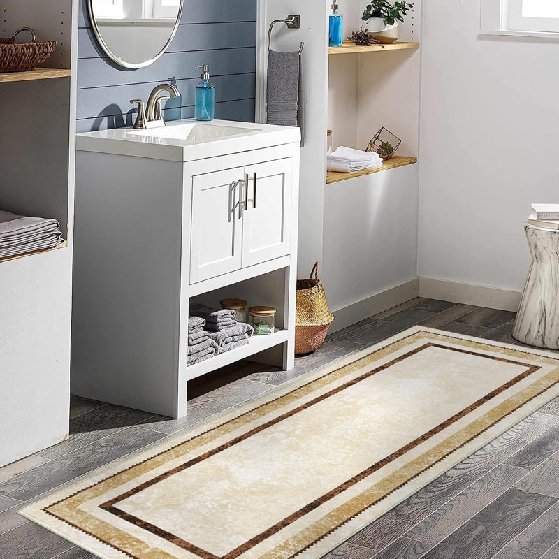 Modern Bordered Washable Rug Non Slip Throw Rugs for Entryway Soft Bedroom Entry Mat Non-Shedding Accent Rugs