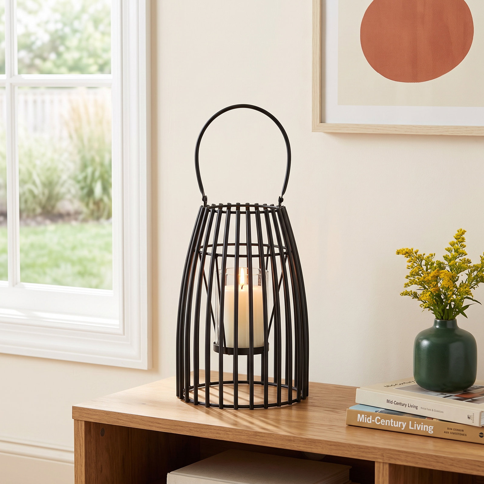 Enya Metal Lantern Candle Holder, Black, 12" H x 8" W x 8" D