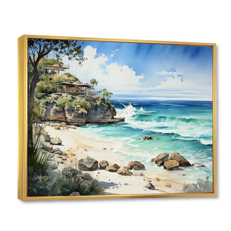 Cancun Beach Resort I - reproduction sur toile, H 16 po x l 32 po x P 1 po, Cadre flottant doré