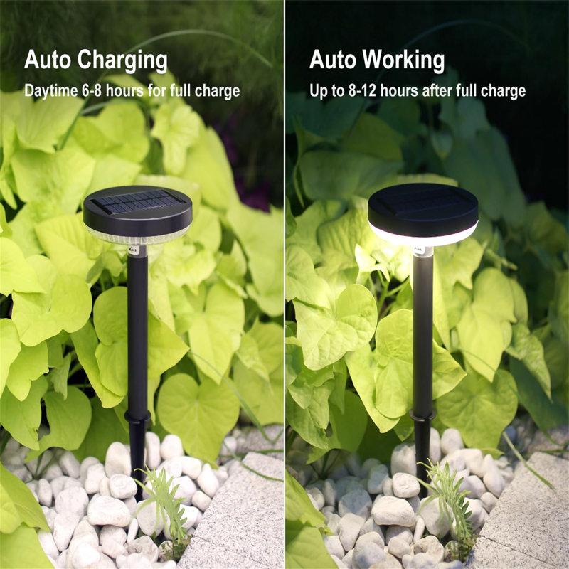 Black Solar Powered LED Pathway Lights with Polysilicon Top, 4 Pack