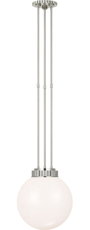 Cavill 12" Pendant with White Glass, Polished Nickel