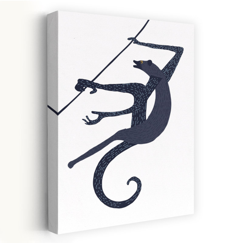 Curious Blue Creature Climbing Abstract Contemporary Wall Art Print, 45.72cm H x 30.48cm W