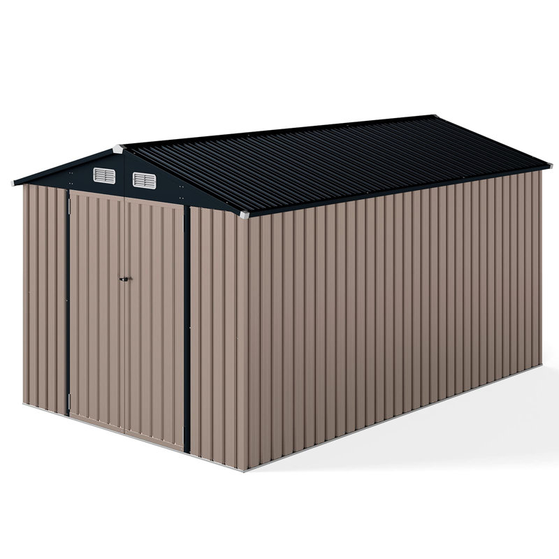 Outdoor Grey Storage Shed Large Utility Tool House W/ Top Sloping Design