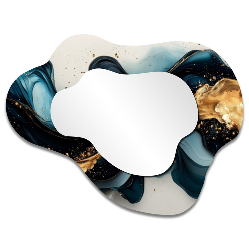 Emerald Stone Fusion On Blue River I - Abstract Realism, miroir asymétrique irrégulier, miroir mural moderne, imprimé sur métal