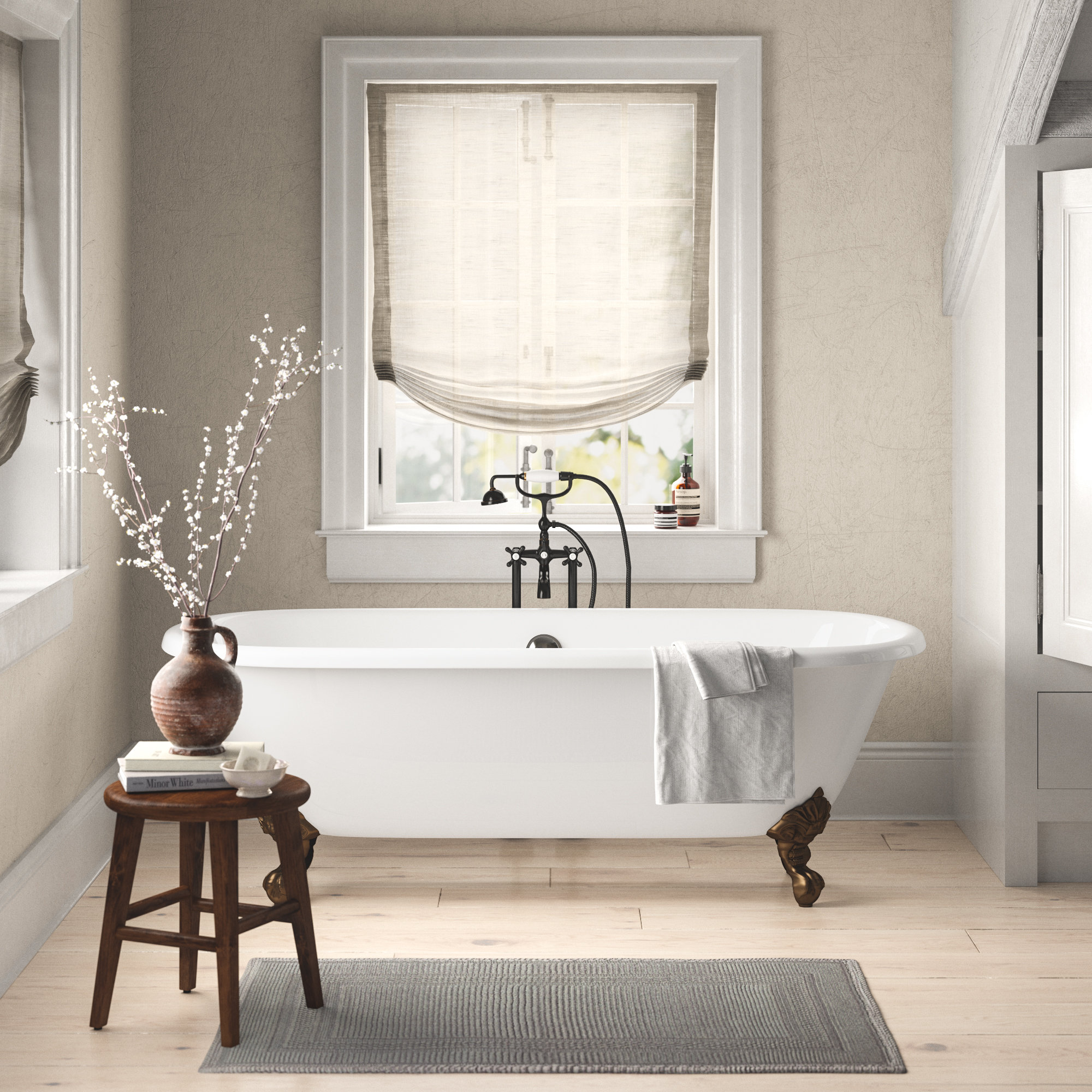 Kristin 70'' Soaking Cast Iron Bathtub, White, Antique Bronze Feet, 6" Faucet Hole Drilling