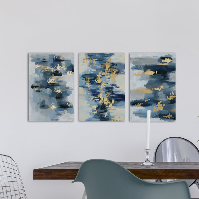 Toile tendue "or water reflection" par parvez taj,-3 pièces, H 12 po x l 8 po x P 1,5 po