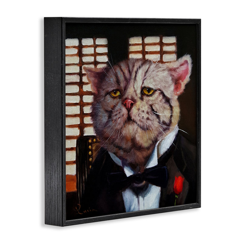 «Tuxedo Adorned Cat», art de la giclée encadrée, design par Lucia Heffernan, H 24 po x l 24 po, Giclée encadrée noir minuit