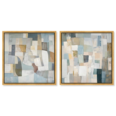 Tonal Mosaic Canvas Print Blue And Sage Wall Decor Set by Art Remedy, Black Frame, 12 x 12