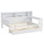 Lit de jour en bois avec tablettes de rangement, lit multifonctionnel avec deux tiroirs de rangement et bureau d'étude-984040815-984040814