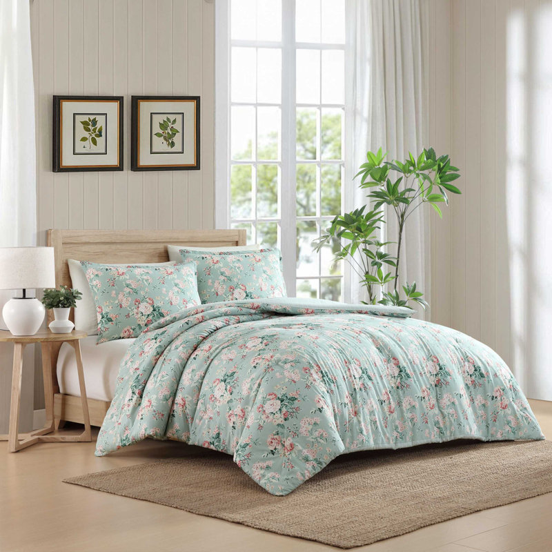 Ensemble d'édredon vert réversible en coton Laura Ashley Rosemoore, Édredon pour très grand lit + 2 taies décorativ