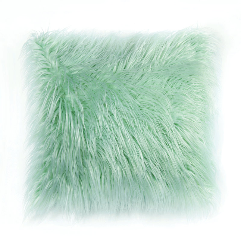 Faux Fur Cushion Square Pillow Cover Only, Sea Green, 16" x 16", Pillow Cover Only - No Insert