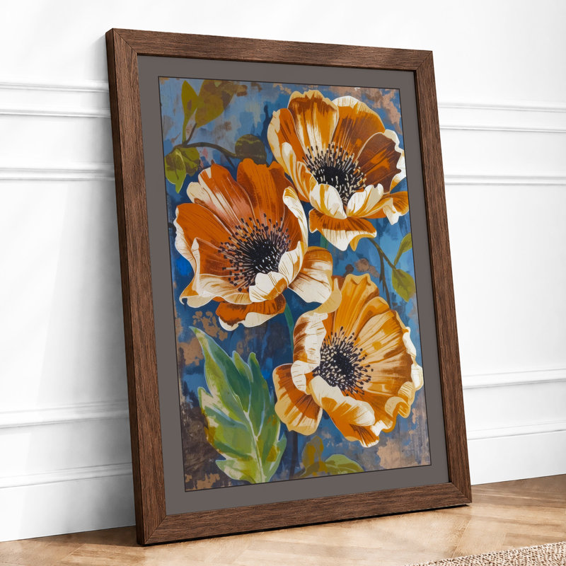 Anemone Study Botanical - Framed Print, A3 - 42.0 x 29.7 cm, Walnut