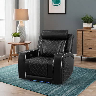 37.5" Breathable Faux Leather Power Recliner With LED, USB & Cup Holder