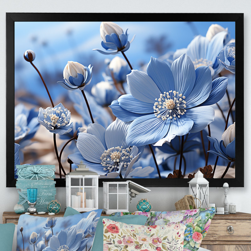 «Inviting Azure Flowers Field II», reproduction, H 12 po x l 20 po x P 0,5 po, Cadre simple noir
