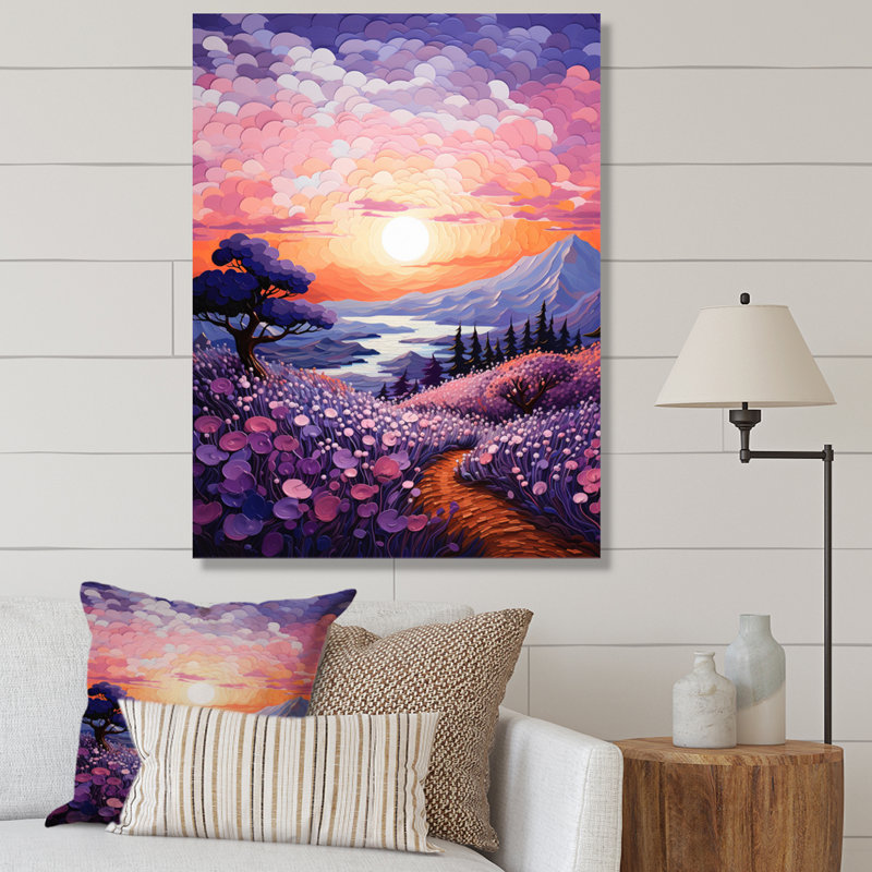 «Vangogh Lavender Fields Pointillism II», encadré sur toile par Vincent Van Gogh, peinture, H 40 po x l 30 po x P 1,5 po