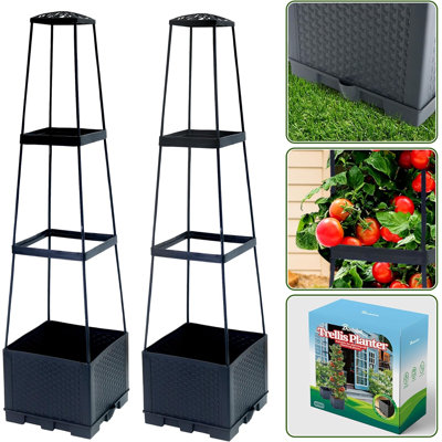  Boîte de 2 pots à fleurs surélevés pour jardin avec tomates et treillis, cage à tomates 44,8 po avec treillis trapézoïdal