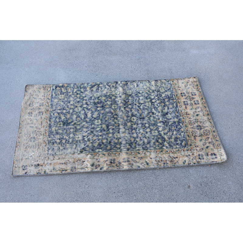 Tapis rétro en laine, tapis floral bleu 23,6 x 44,5 po