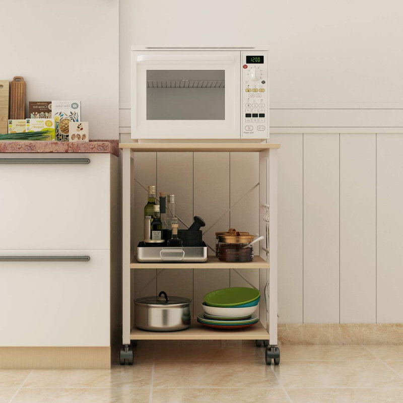 Support pour four à micro-ondes de 24 pouces avec tablettes et roulettes de rangement Bakers
