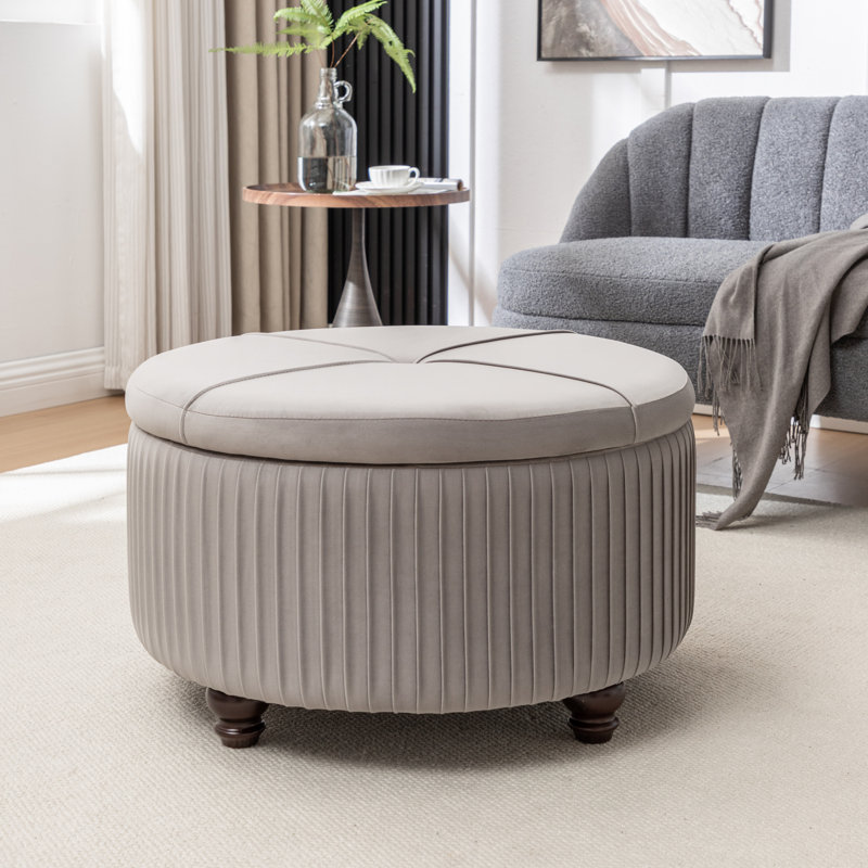 Repose-pieds rond avec rangement en velours Bula, Gris