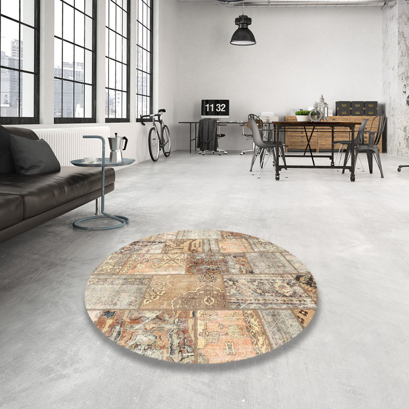 Tapis beige/brun contemporain, Rond 4 pi