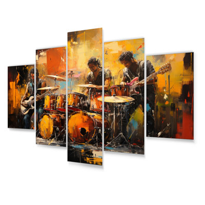 Ensemble de décoration murale en métal jaune et noir Jazz Band I