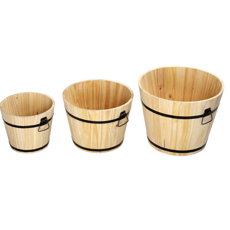 Icarus 3 - Piece Wood Barrel Planter Set, Honey 