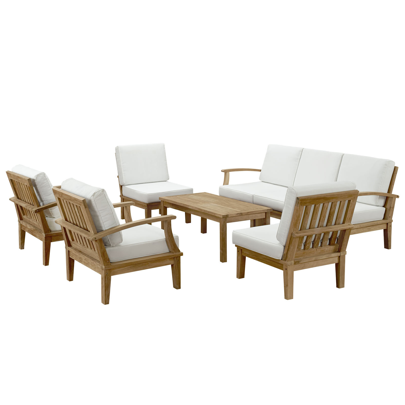 Modway Marina 7-Person Teak Patio Seating Group, Cream
